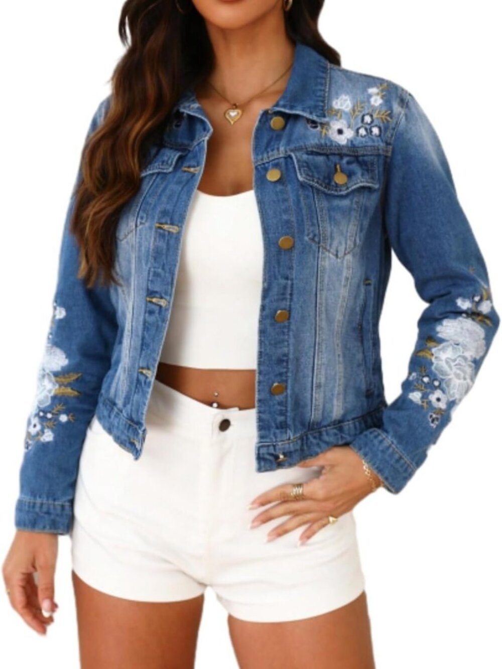 Floral Embroidered Denim Jacket for Women | Stylish Jean Jacket for Spring/Fall